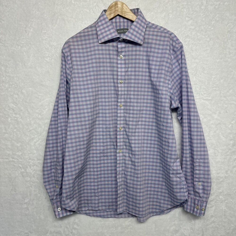 Michael Kors Long Sleeve Mens Dress Shirt Pink/ Blue XL Button Down. 17-34/35